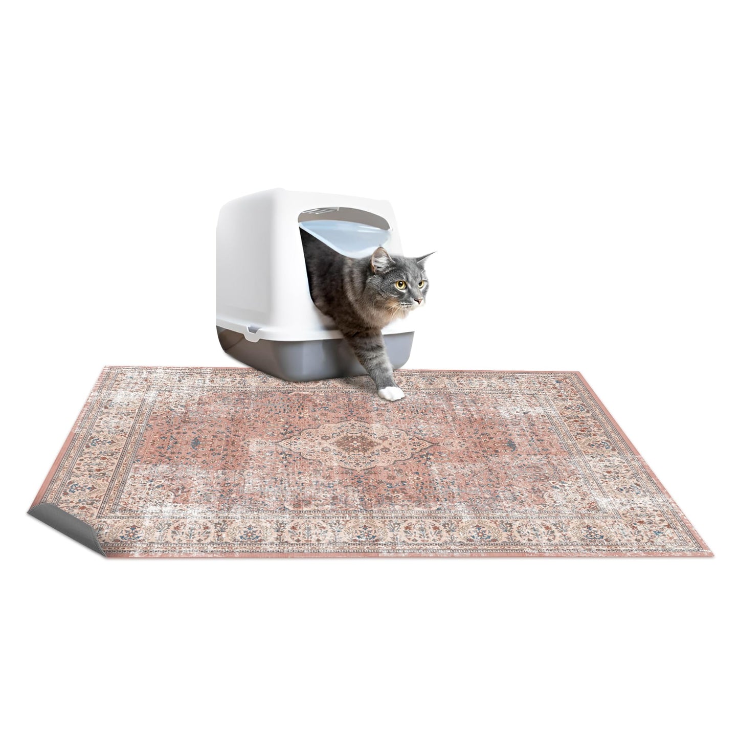 Washable Kitty Cat Litter Trapping Mat 2 PCs Large Reusable Litter Mat for Cat and Kitty 36x48 Inches Cat Litter Mat Paw-friendly Waterproof Non-slip Compatible With Cat Box - (Pink Kitty)