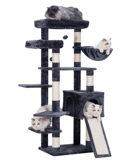 Hey-brother Cat Tree for Indoor Cats 62.6" Cat Tower with Scratching Post Cat Condo with Two Large Platforms Hammock Big Scratcher Smoky Gray MPJ029G