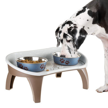 Dog Bowl Stand - 8.5-Inch-Tall Feeding Tray for Dogs and Cats - Dog Bowl Stands for Large Dogs with Splash Guard and Non-Skid Feet by Petmaker (Brown)