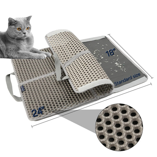 Moonlit Urban Improved Cat Litter Trapping Mat for Under Cat Litter Box Mat- Protects Floor with Scatter Control Double Layers Honeycomb Hole 3 Opening Sides Handles Waterproof Anti-Slip(18x24)